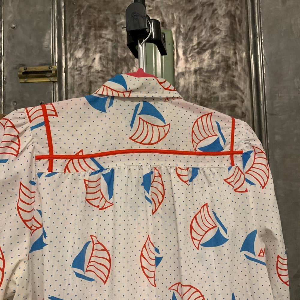 Adorable 70s 80s vintage Model Coat housedress snap down kitsch white with red a - Picture 6 of 8